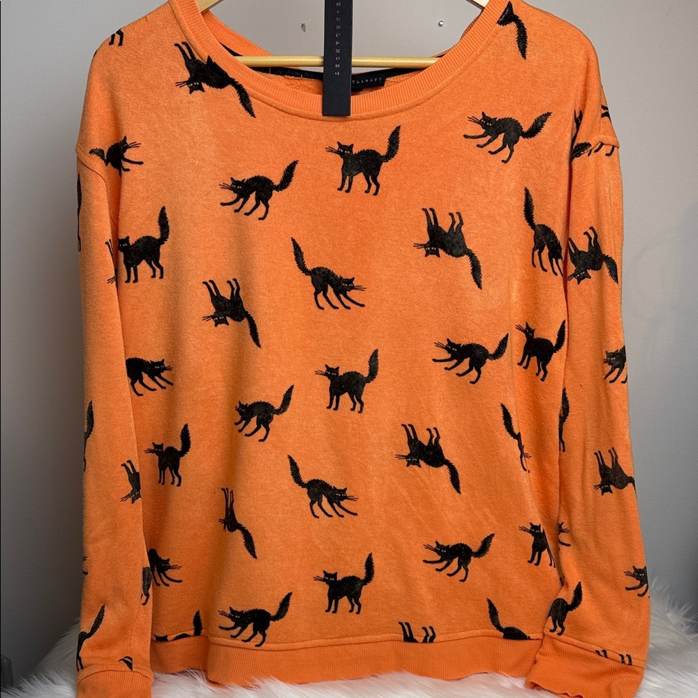 Jane +Delancey Black Cat Halloween Oversized Lightweight Fleece Sweatshirt M